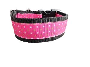 1.5" Wide Pink Polka Dots Nylon Dog Collar