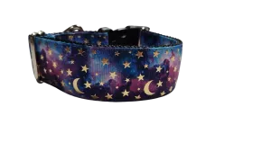 1.5" Wide Purple Stars and Moons Nylon Dog Collar