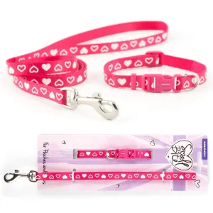 Ancol Puppy Small Bite Dog Collar & Lead Set Heart Raspberry