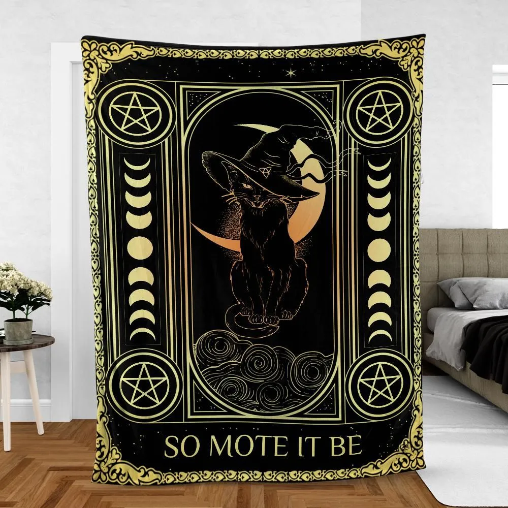 Black cat blanket witch Fleece Blanket