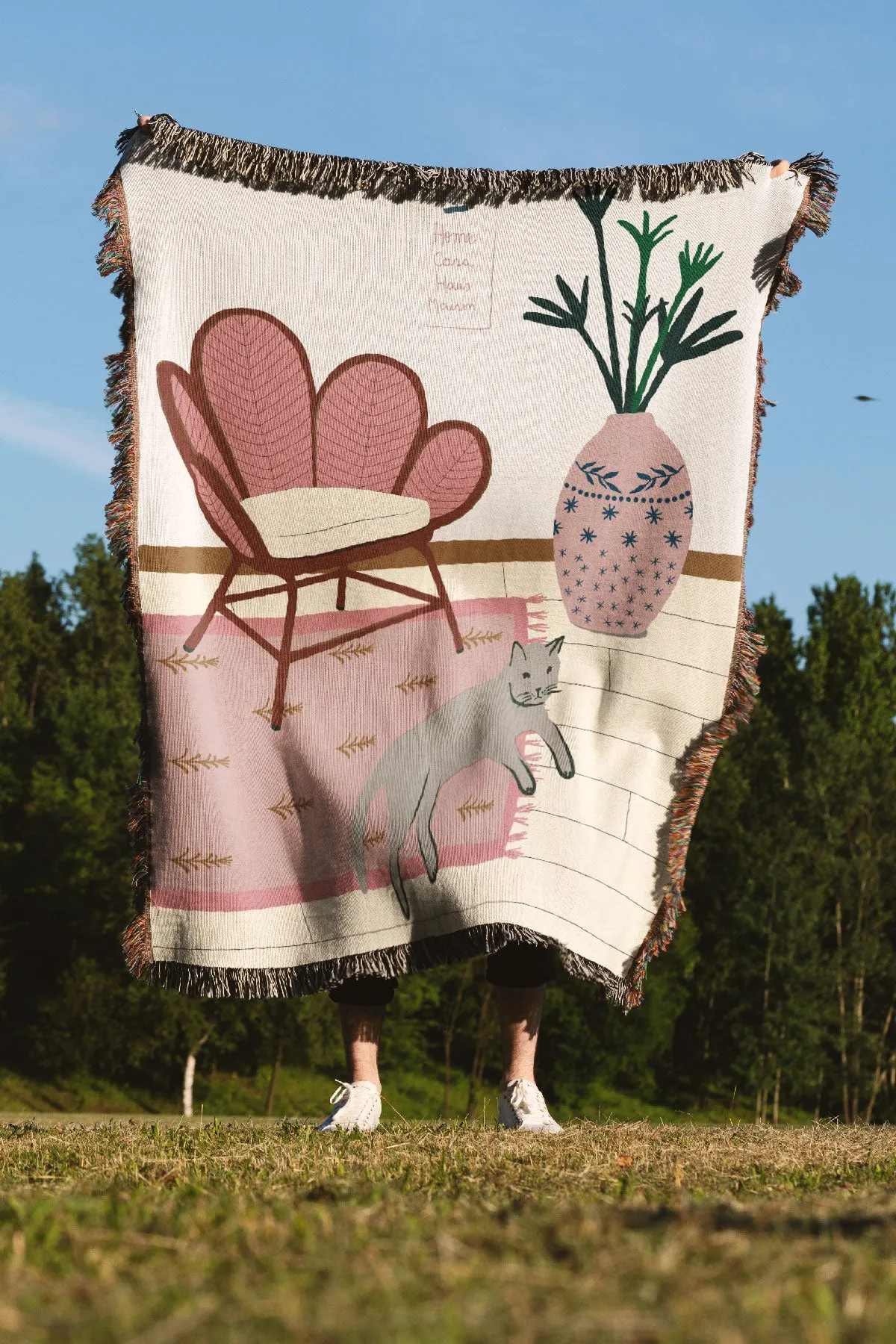 Cat at Home by Ani Vidotto Jacquard Woven Blanket (Pink)