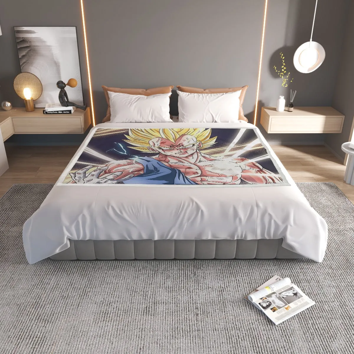 DBZ Majin Vegeta Saiyan Prince Fight Injure Manga Style Trending Household Warm Blanket
