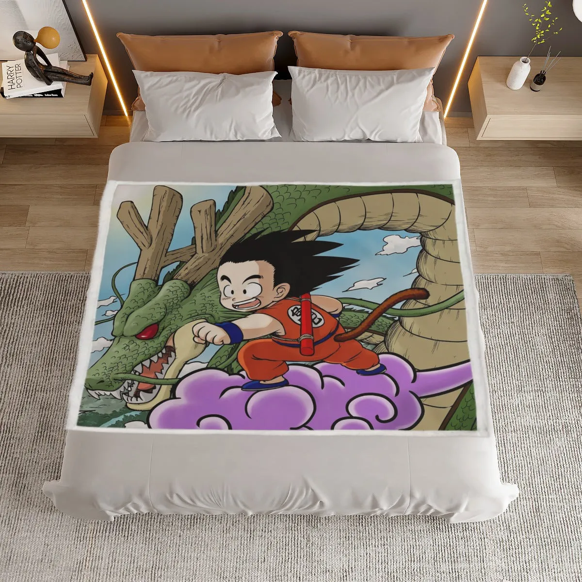 Dragon Ball  Kid Goku Flying With Shenron Household Warm Blanket