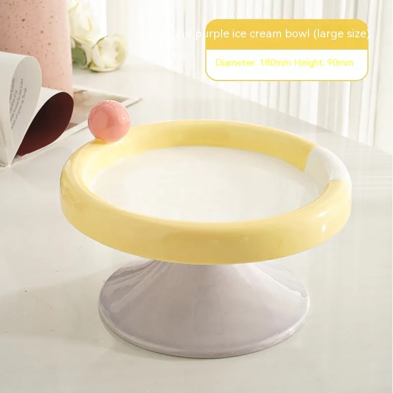Ice Cream High Foot Ceramic Double Tone Cat Bowl