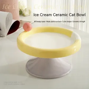 Ice Cream High Foot Ceramic Double Tone Cat Bowl