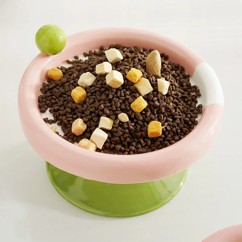Ice Cream High Foot Ceramic Double Tone Cat Bowl