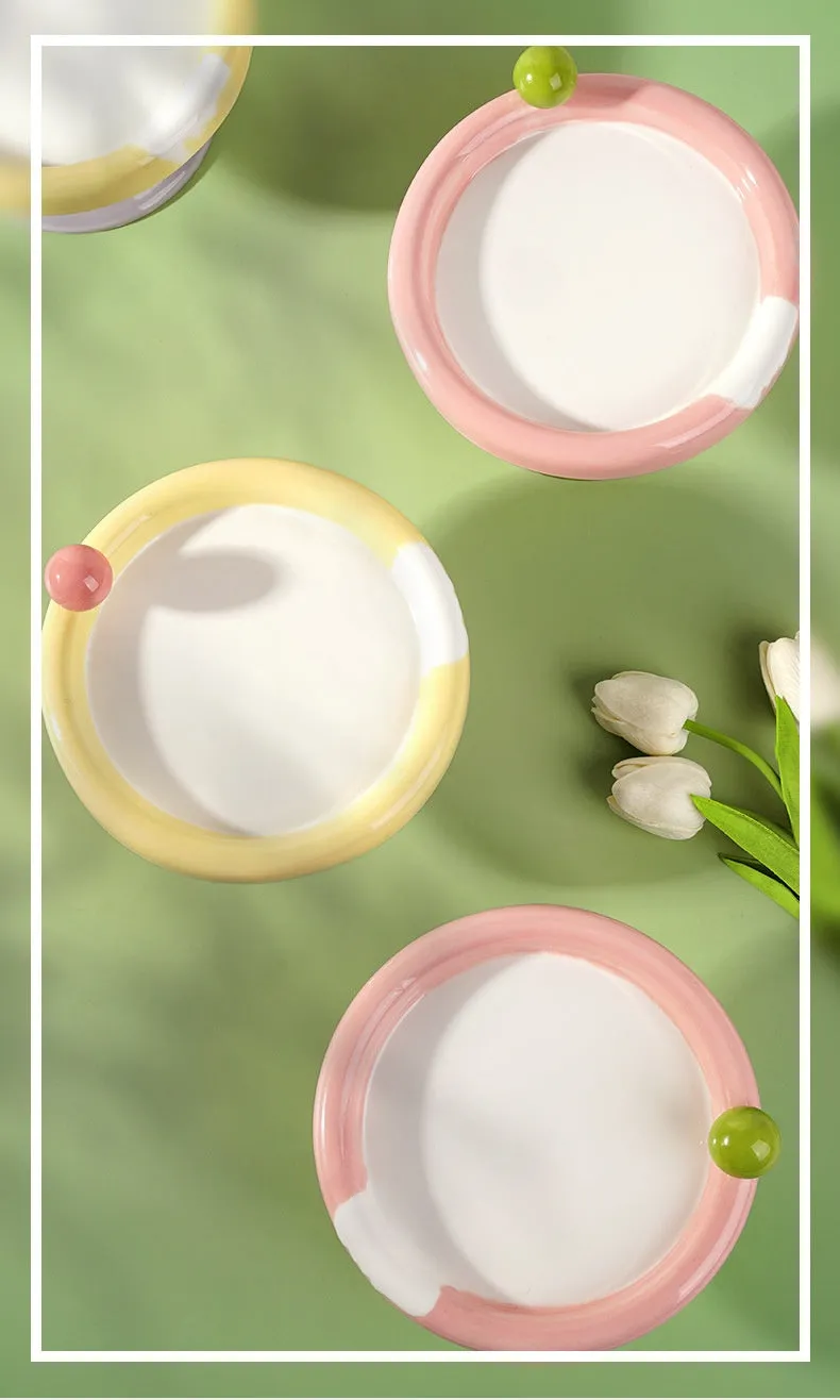 Ice Cream High Foot Ceramic Double Tone Cat Bowl