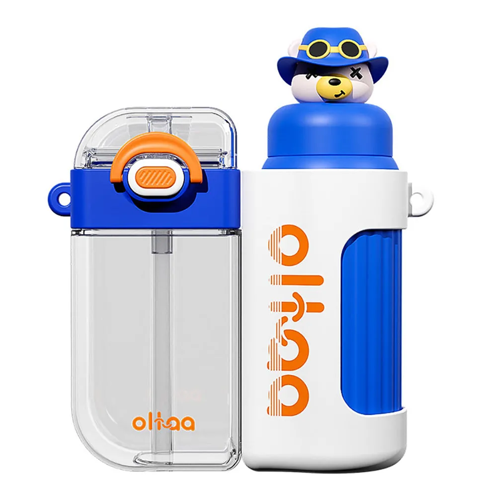 Little Surprise Box Double Tumbler Blue Bear Detachable Set Water Bottle, 400 Ml & 320Ml For Kids And Adults