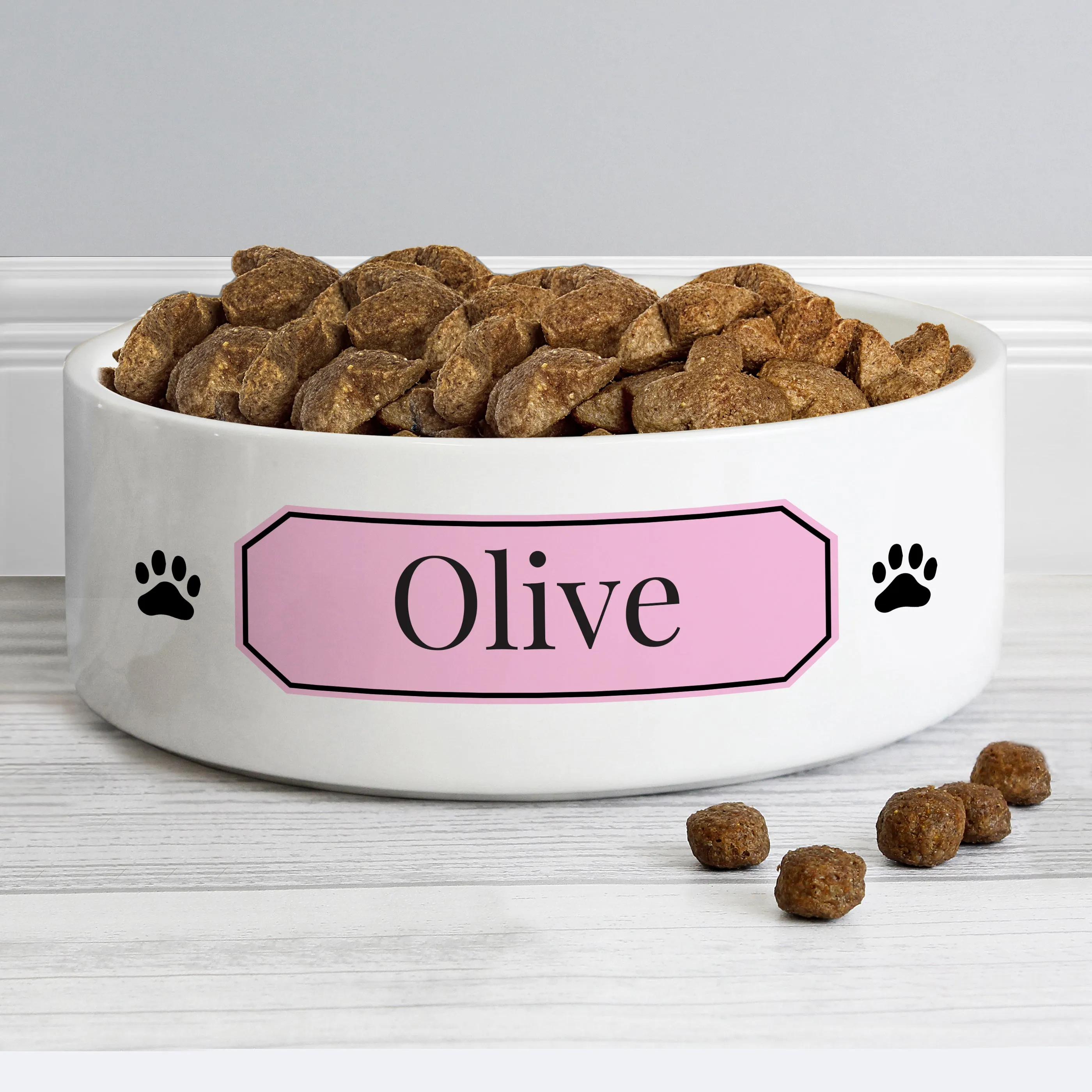 Personalised Pink Plaque 14Cm Medium Pet Bowl