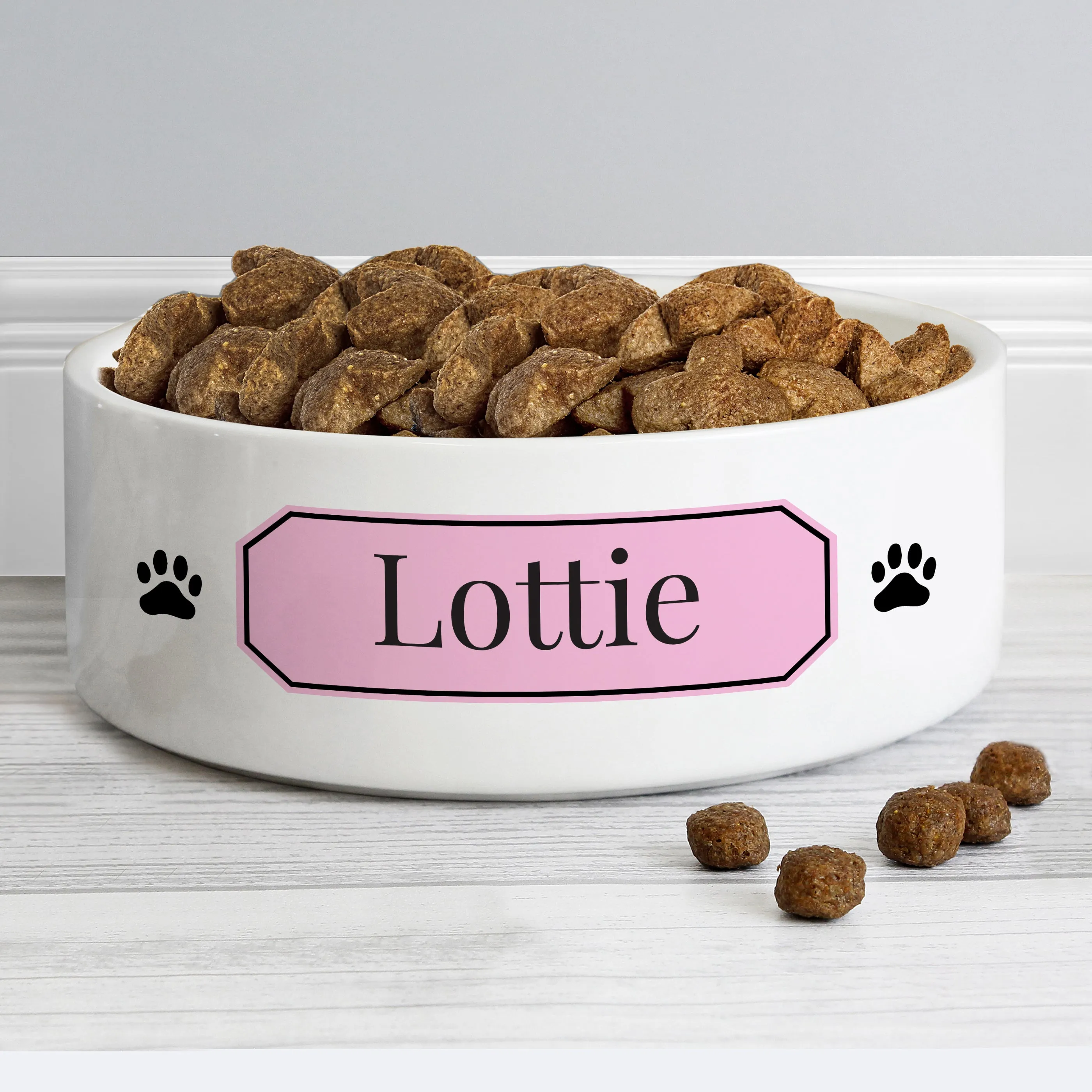 Personalised Pink Plaque 14Cm Medium Pet Bowl