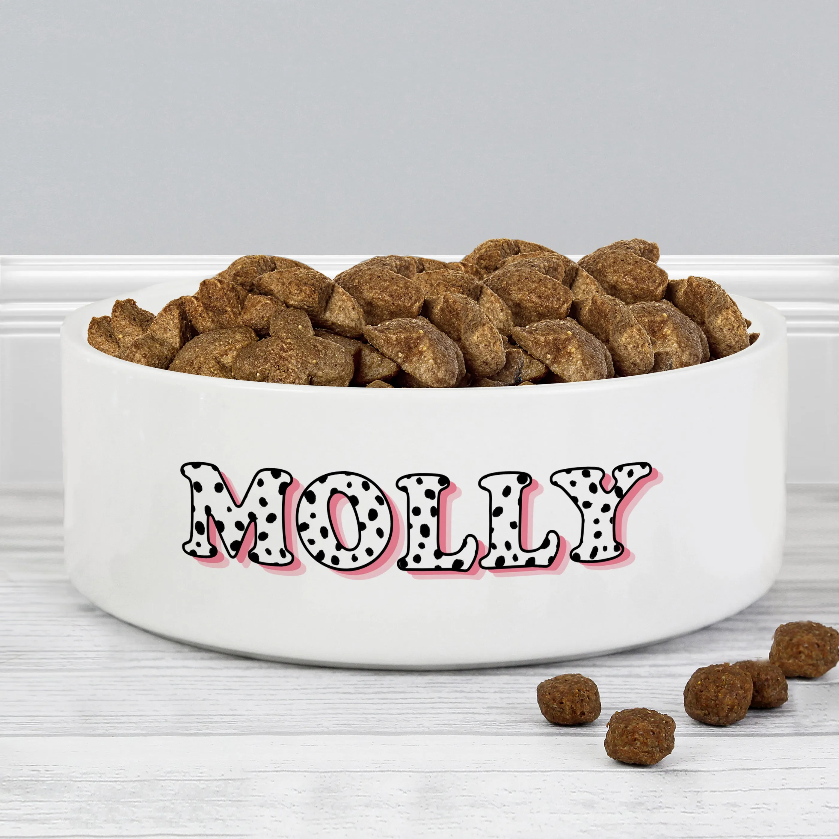 Personalised Pink Spots Name 14Cm Medium Pet Bowl For Dogs And Cats
