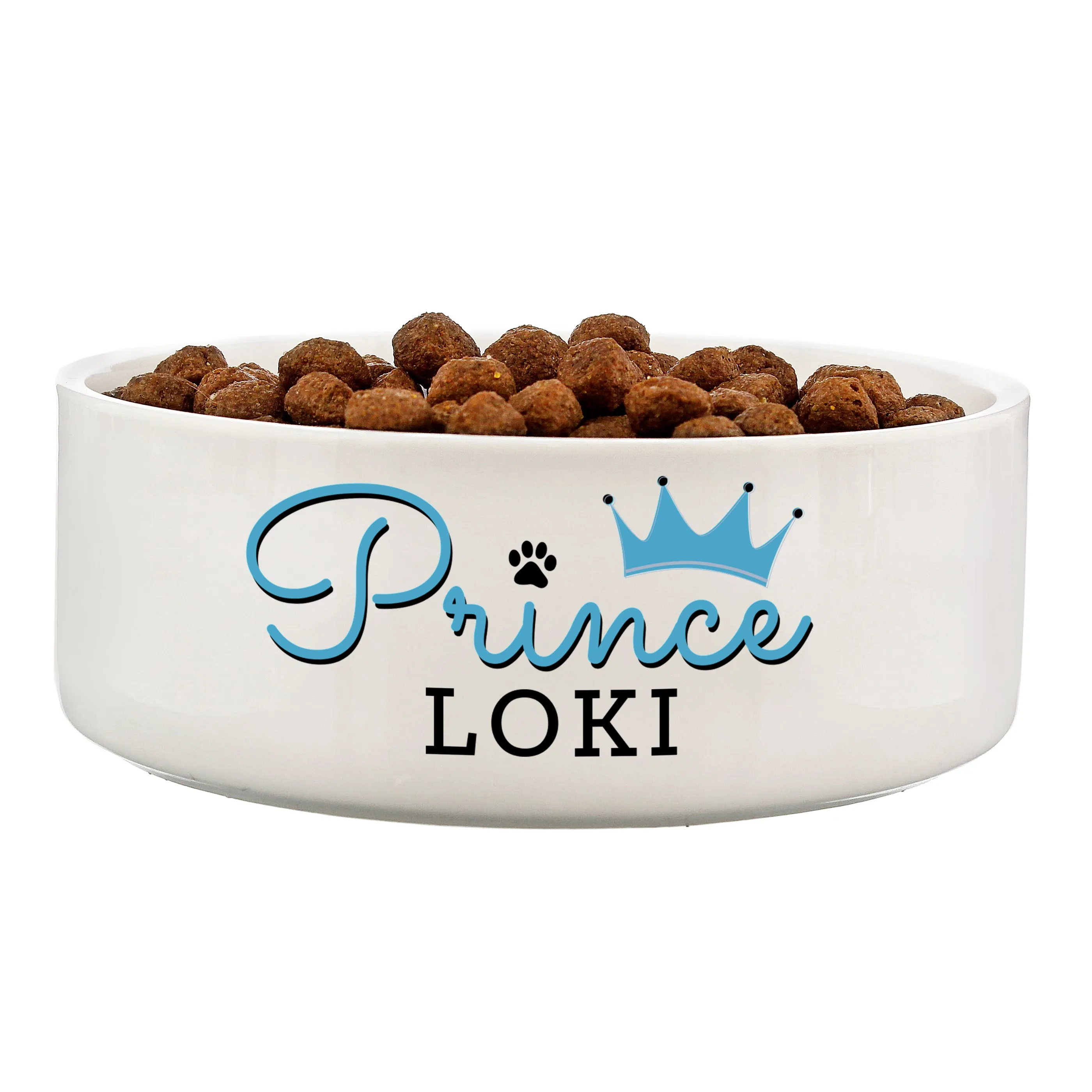 Personalised Prince 14Cm Medium Ceramic White Pet Bowl
