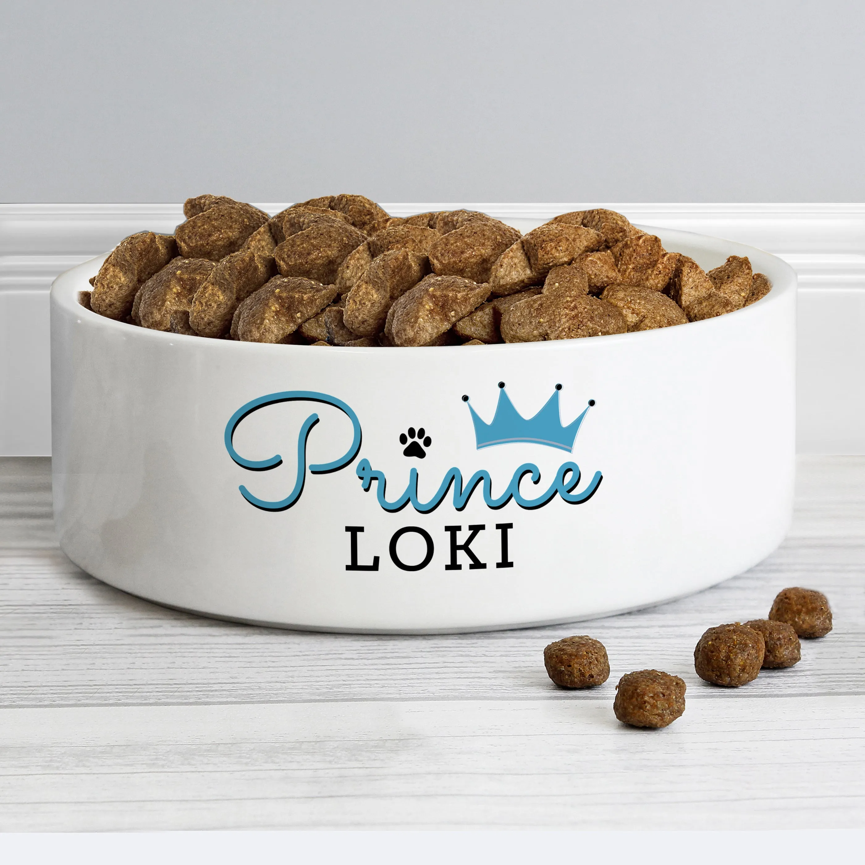 Personalised Prince 14Cm Medium Ceramic White Pet Bowl
