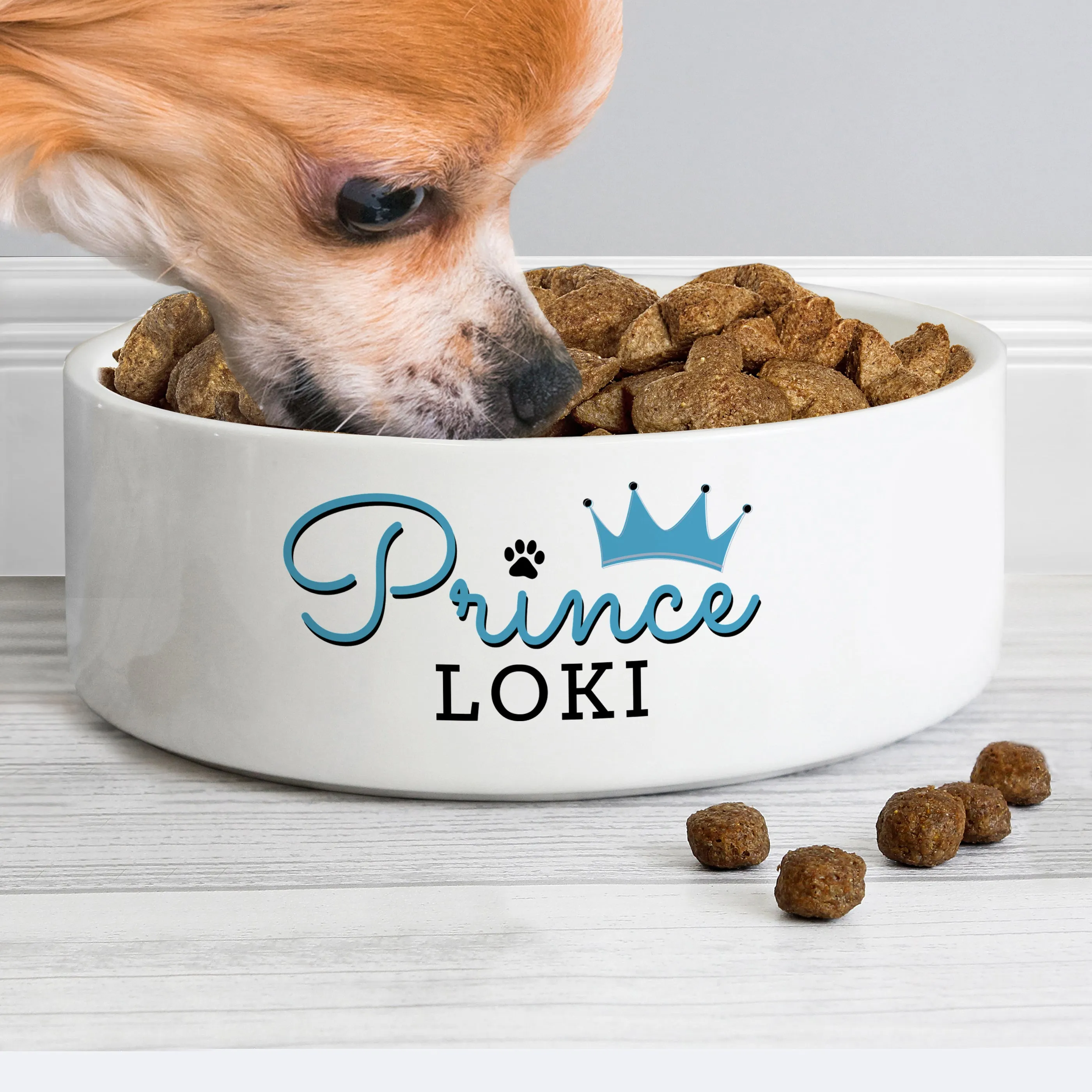 Personalised Prince 14Cm Medium Ceramic White Pet Bowl