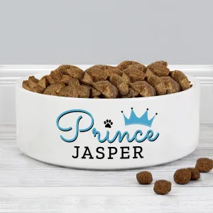 Personalised Prince 14Cm Medium Ceramic White Pet Bowl