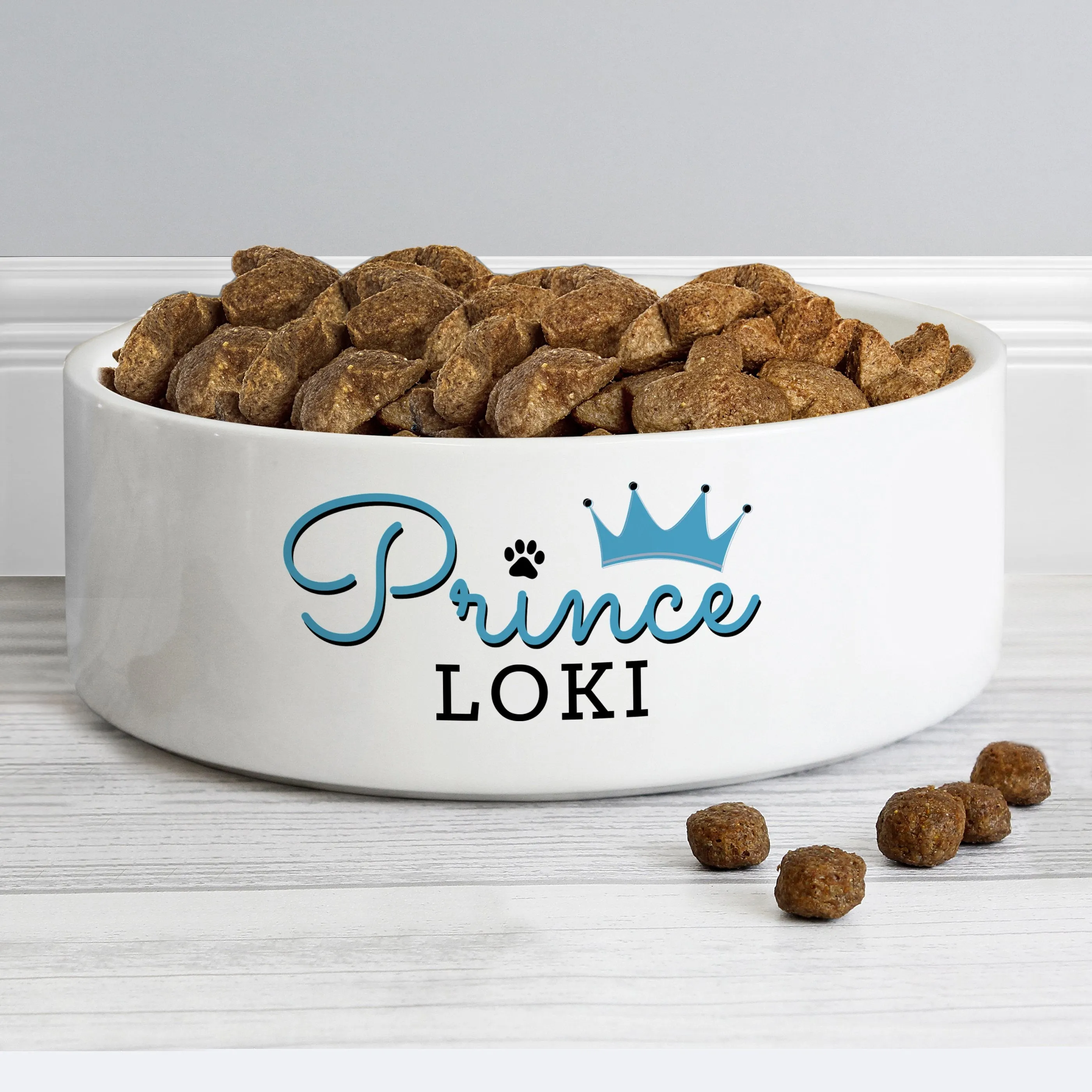 Personalised Prince 14Cm Medium Ceramic White Pet Bowl