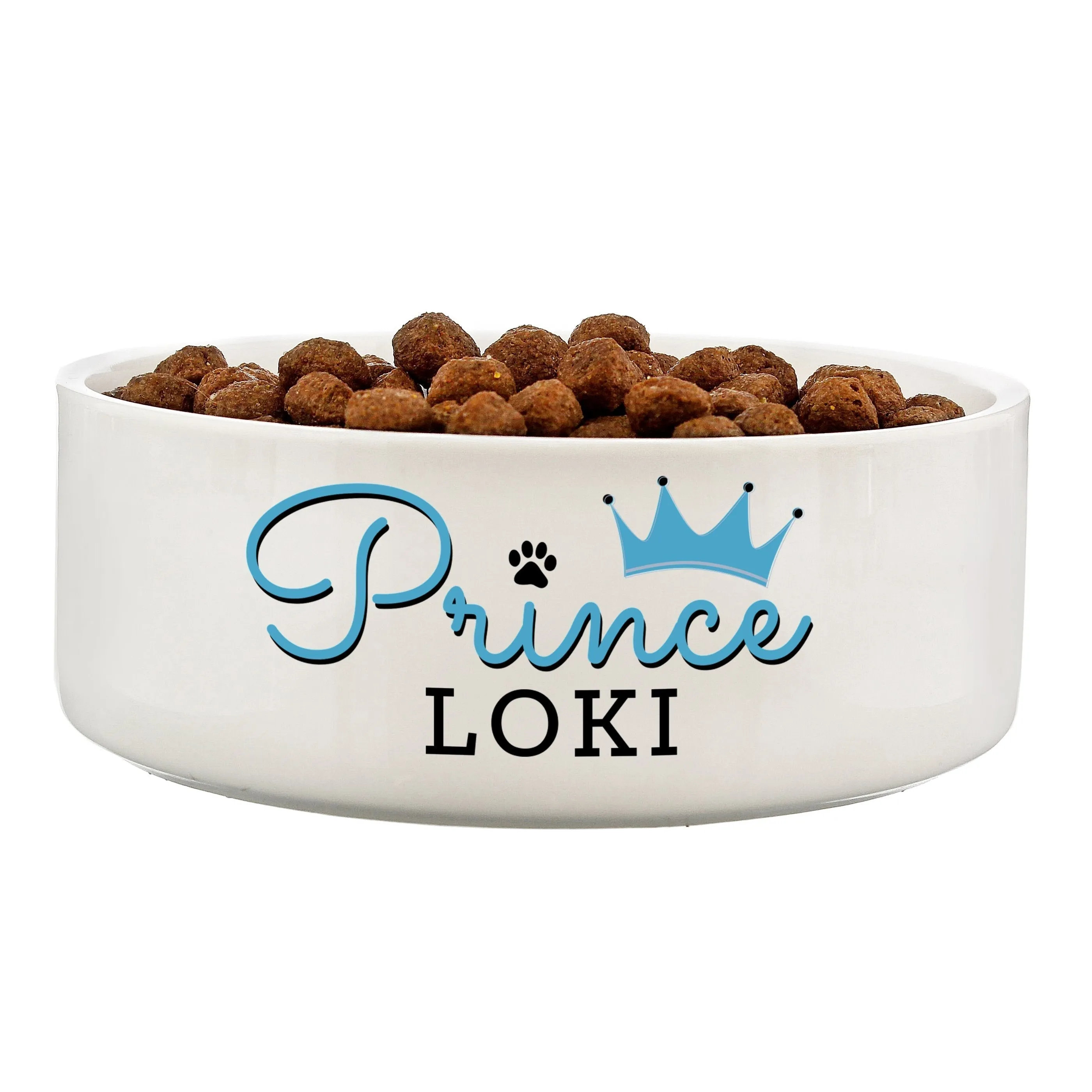 Personalised Prince 14Cm Medium Ceramic White Pet Bowl