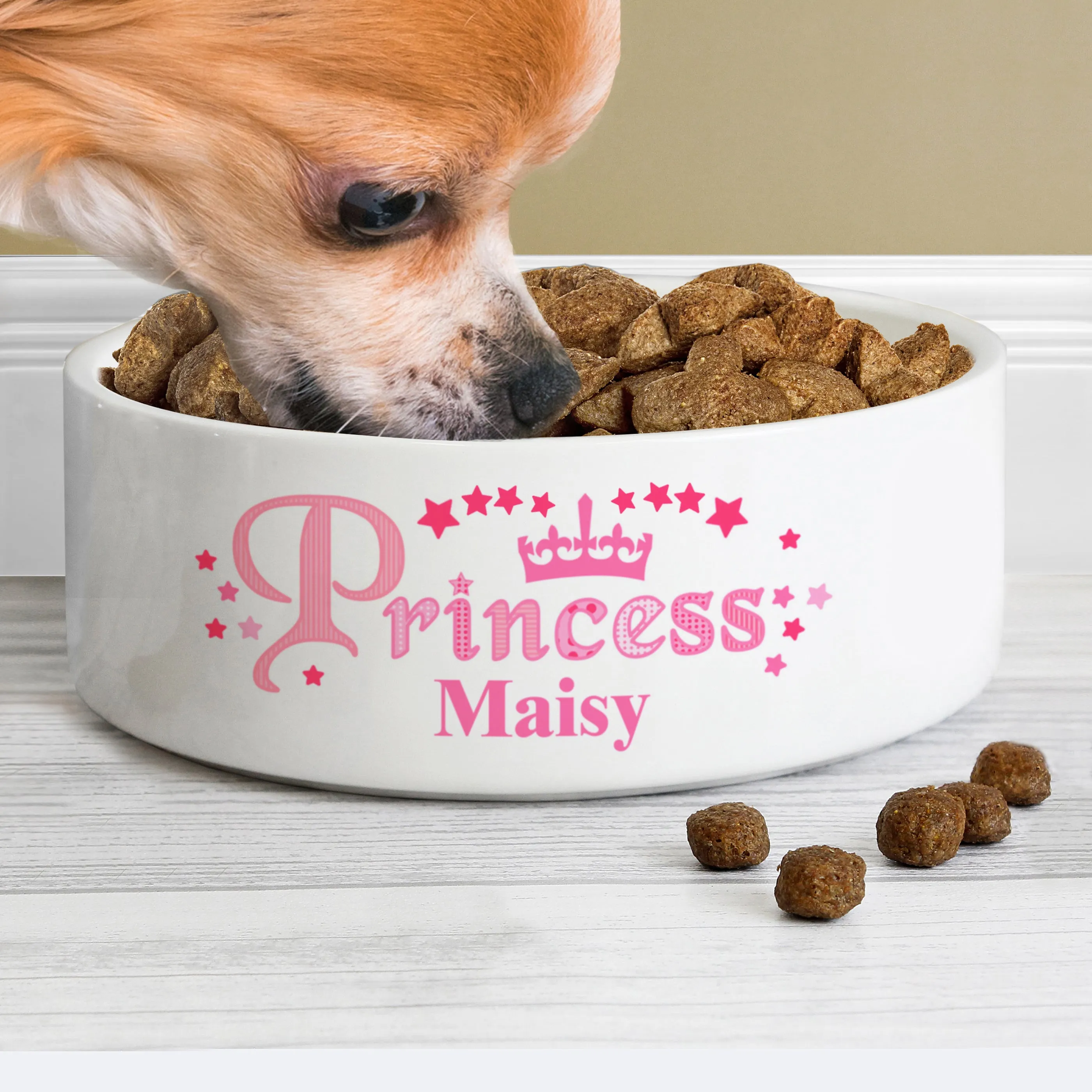 Personalised Princess 14Cm Medium White Pet Bowl