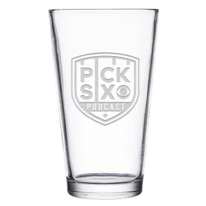 Pick Six Podcast Logo Laser Engraved Pint Glass