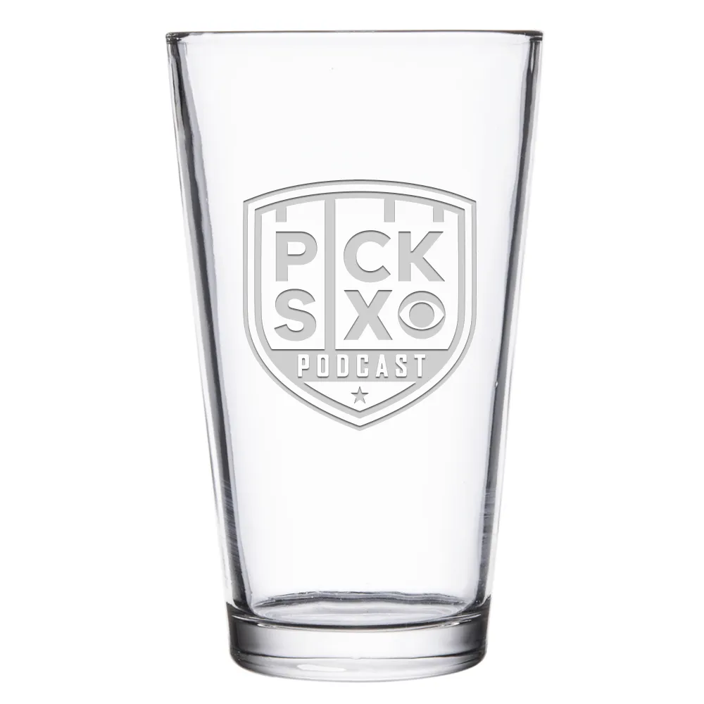 Pick Six Podcast Logo Laser Engraved Pint Glass
