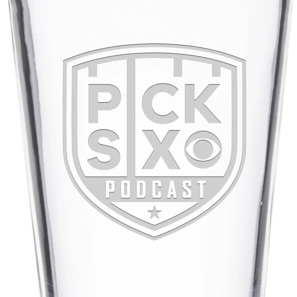 Pick Six Podcast Logo Laser Engraved Pint Glass