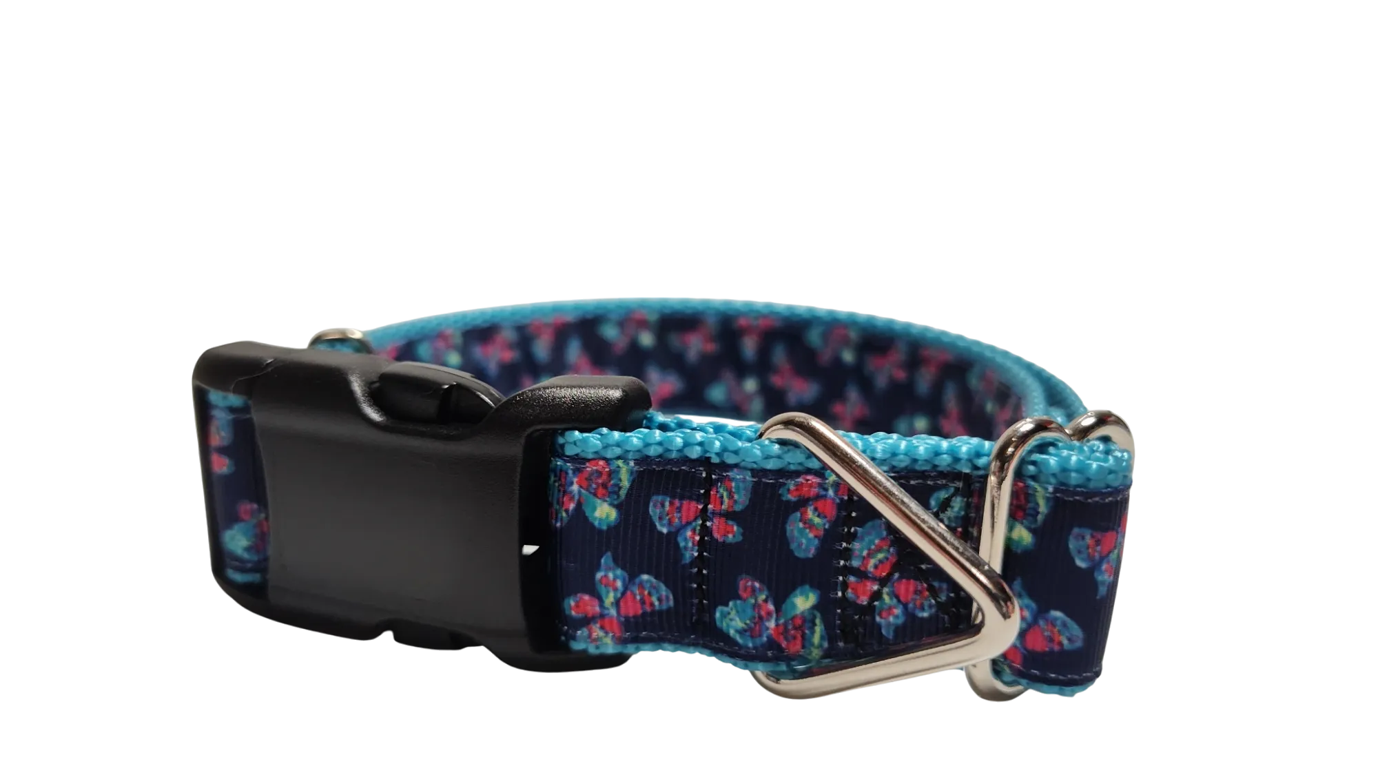 Pink and Blue Butterflies Nylon Dog Collar