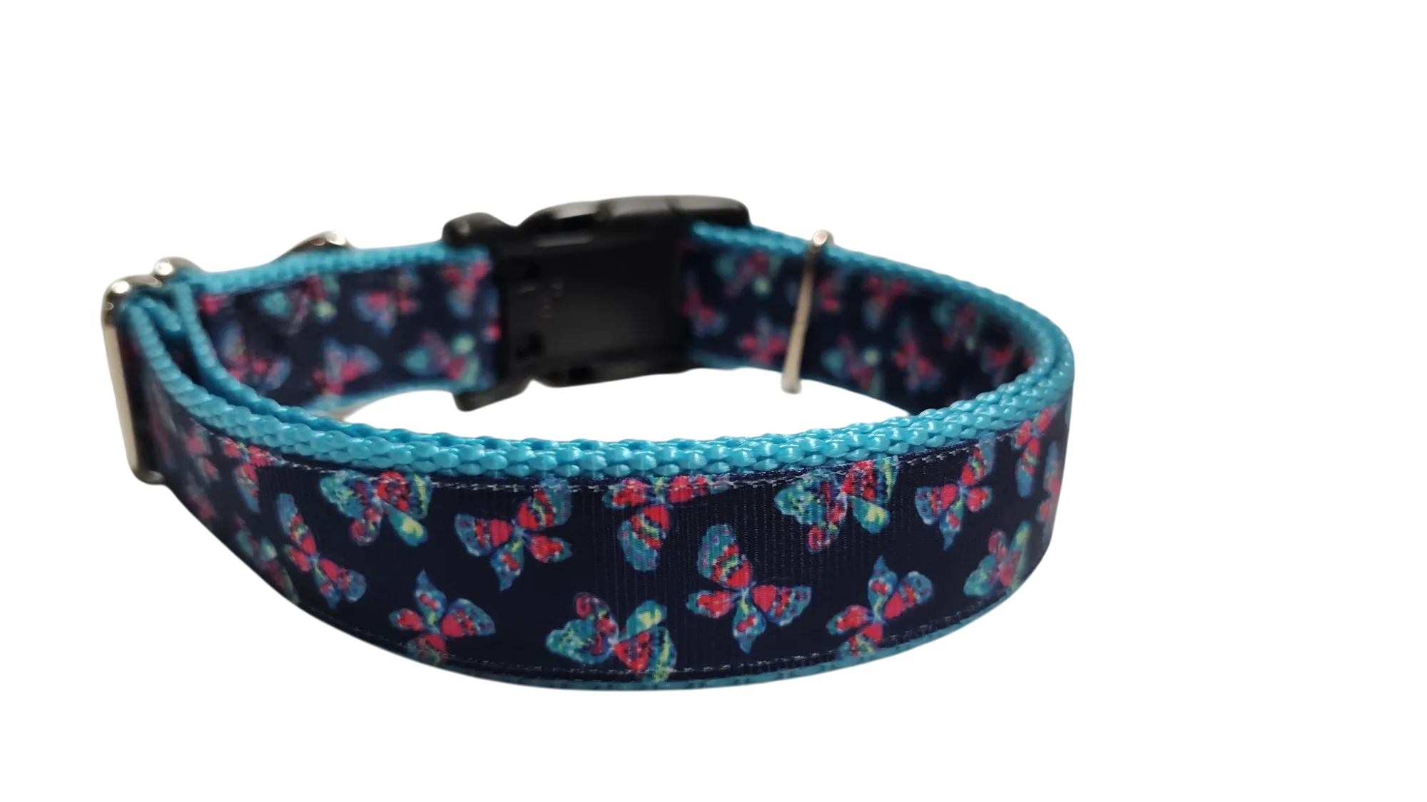 Pink and Blue Butterflies Nylon Dog Collar