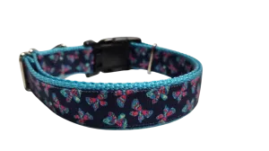 Pink and Blue Butterflies Nylon Dog Collar