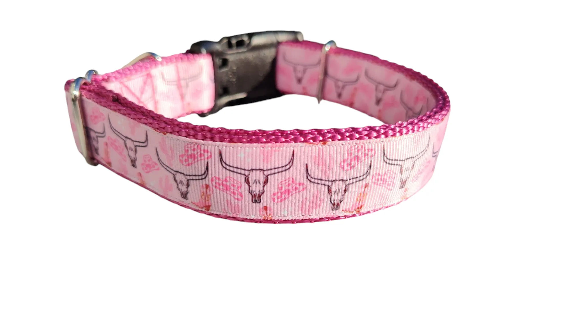Pink Western Longhorn Nylon Dog Collar