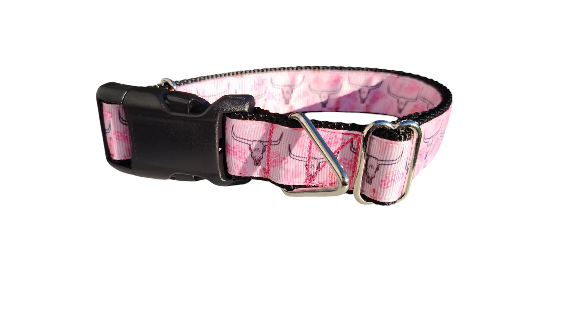 Pink Western Longhorn Nylon Dog Collar