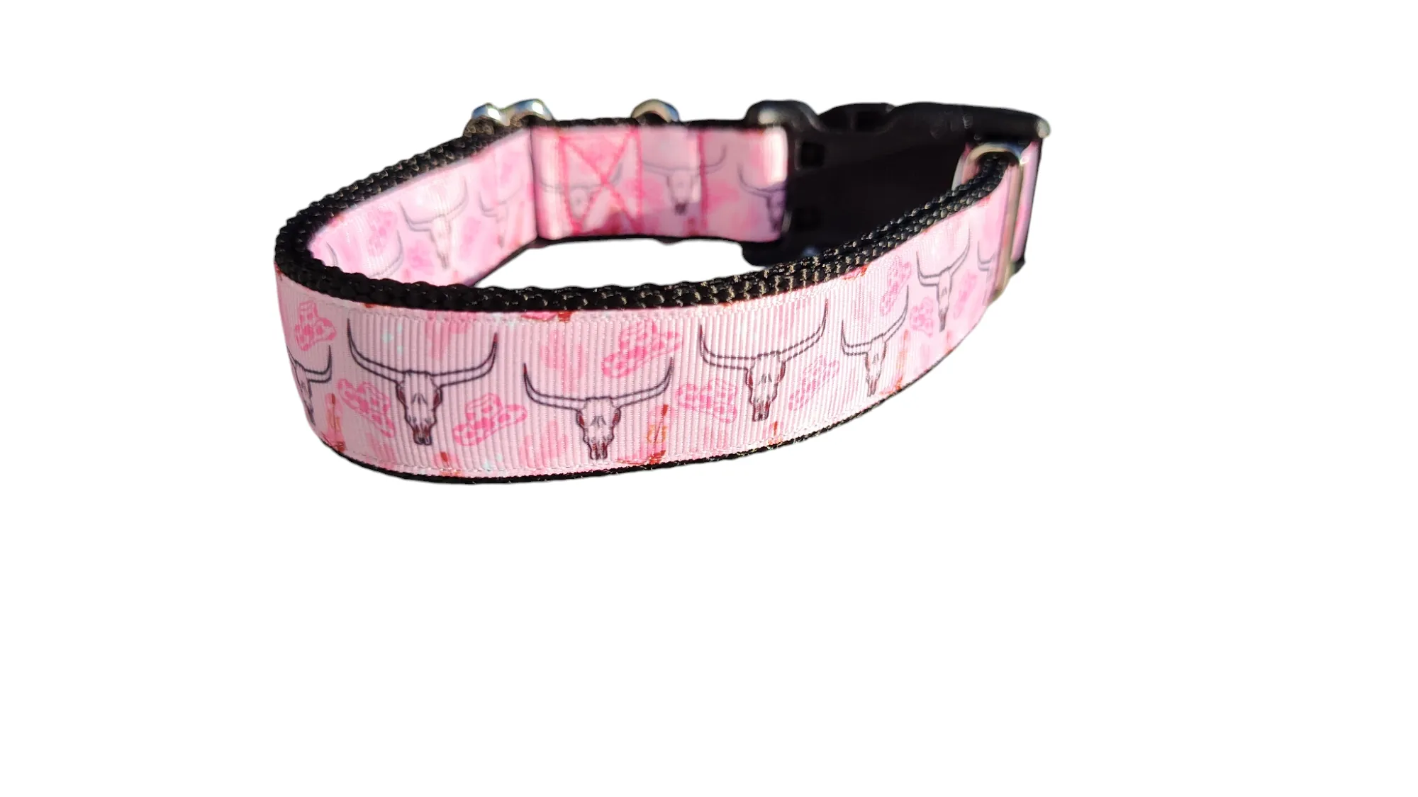 Pink Western Longhorn Nylon Dog Collar