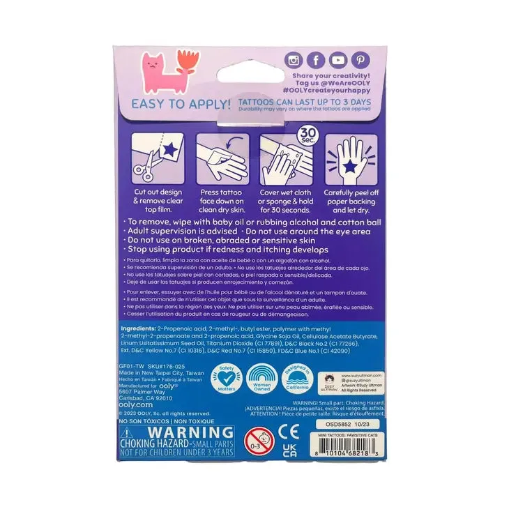 Temporary Mini Tattoo Palooza X Suzy: Pawsitive Cat - 3 Sheets