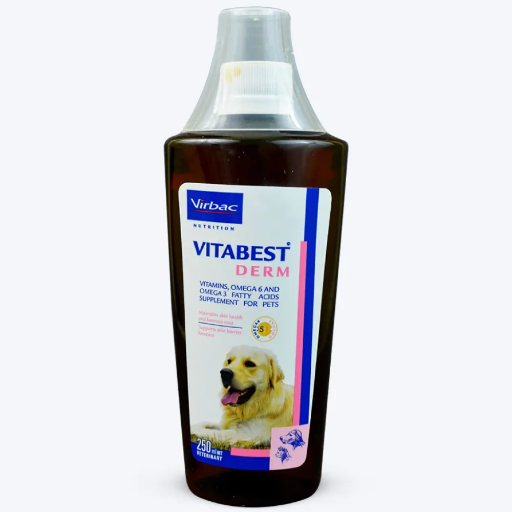 Virbac Vitabest Derm Omega 3   6 Syrup (250ml) and Vetoquinol Dermichlor Spray (100ml) for Dogs and Cats Combo